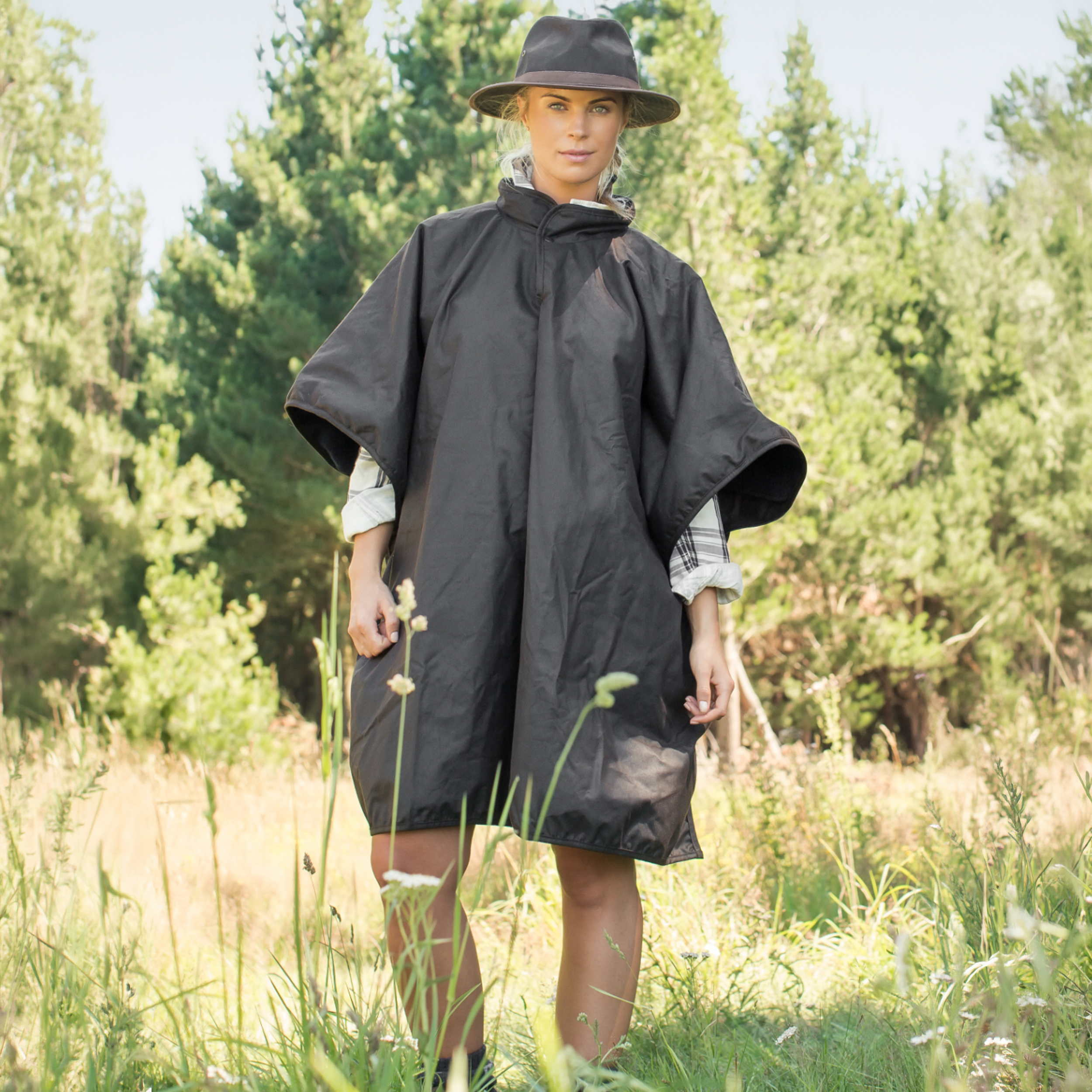 Oilskin Brown Wool Lined Poncho