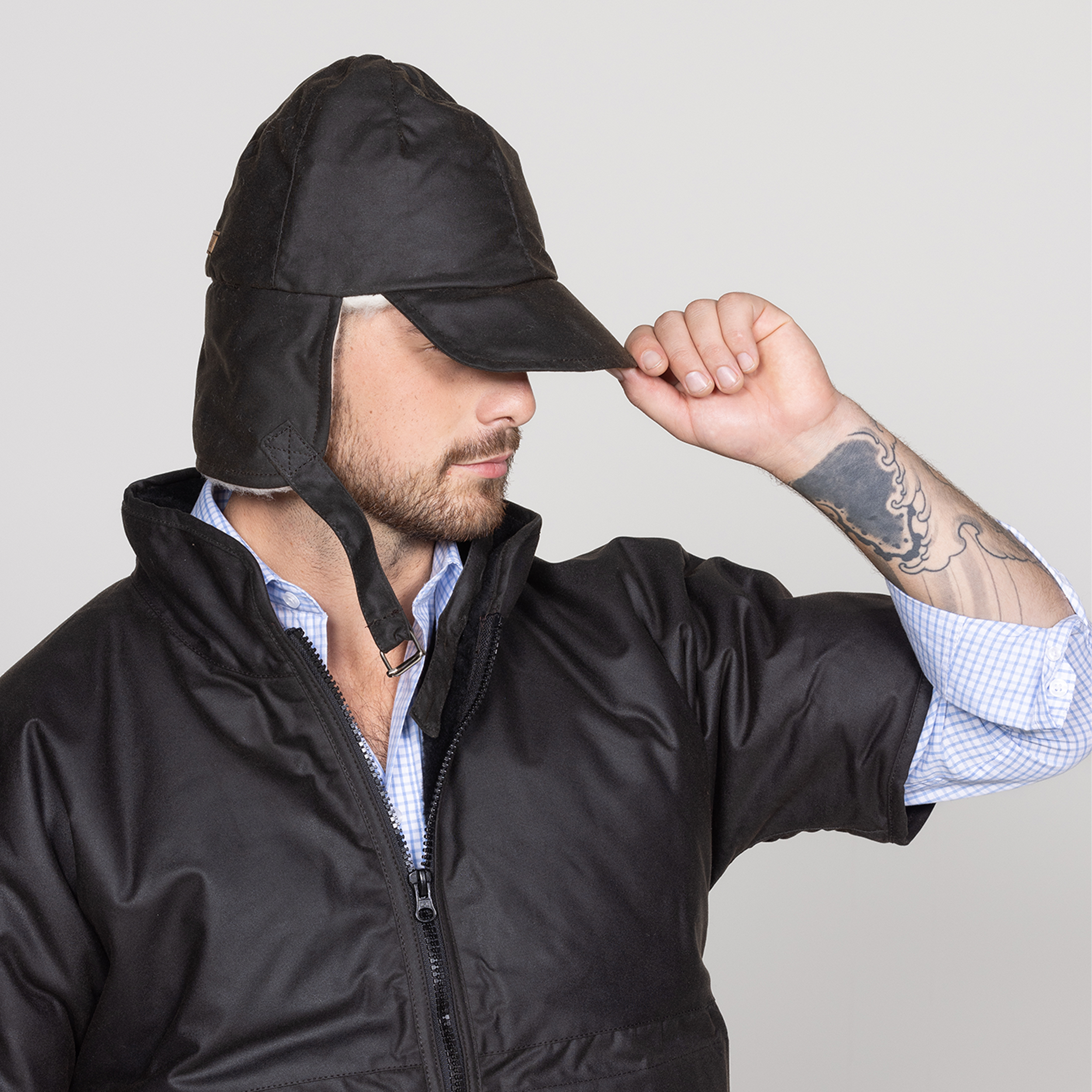 Oilskin Brown Wool Lined Trapper Hat