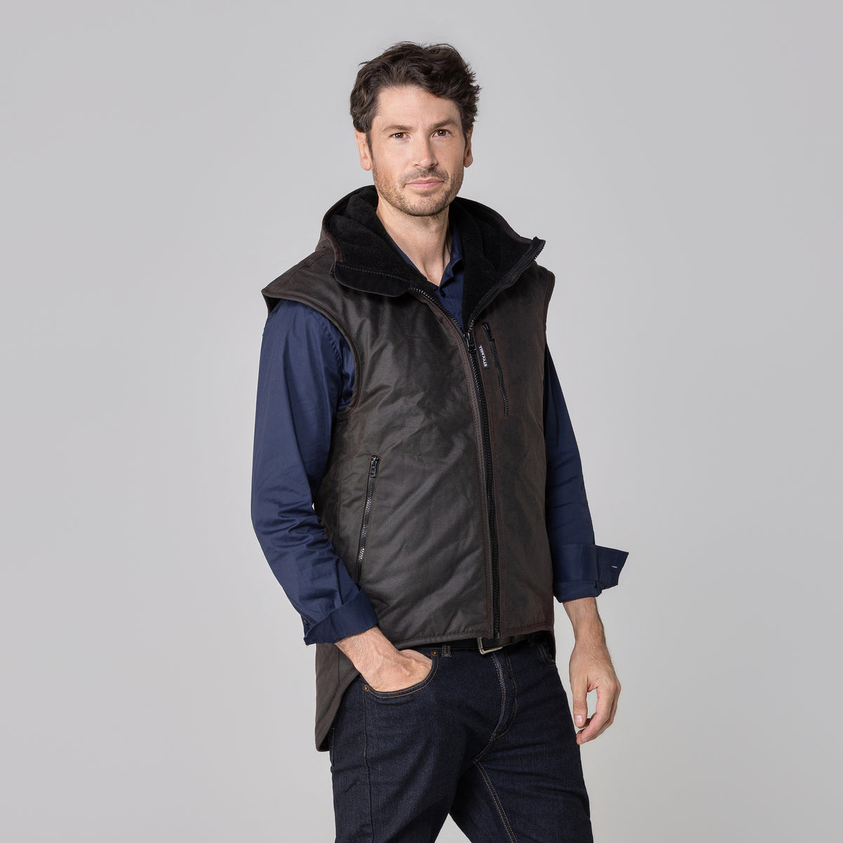 Oilskin Brown Fur Lined Hoodie Vest