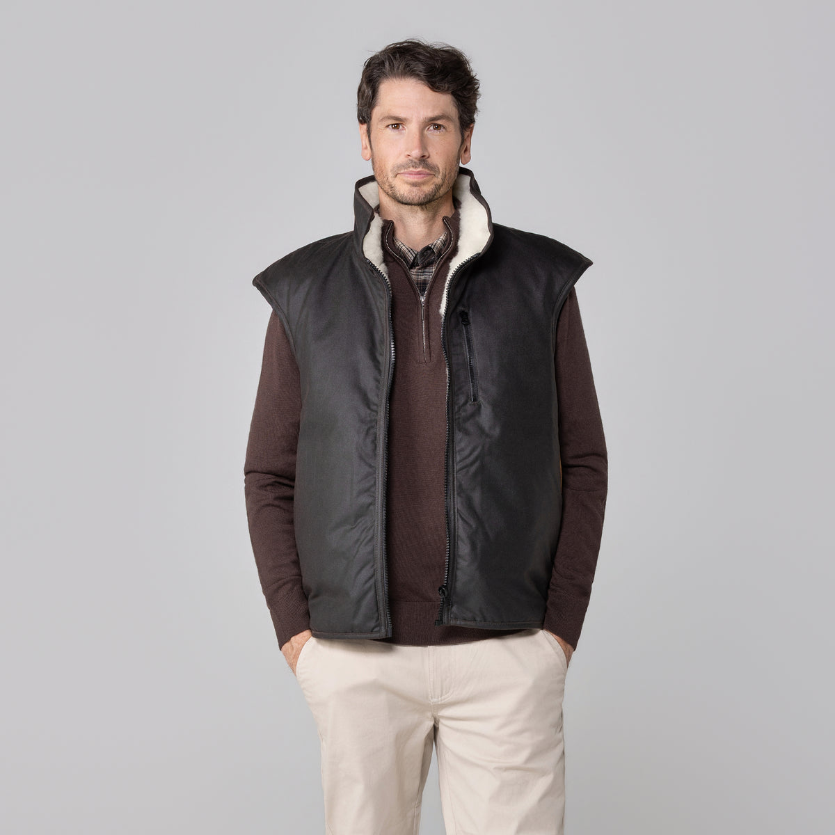 Oilskin Brown Shearling Lined Vest (no tail)