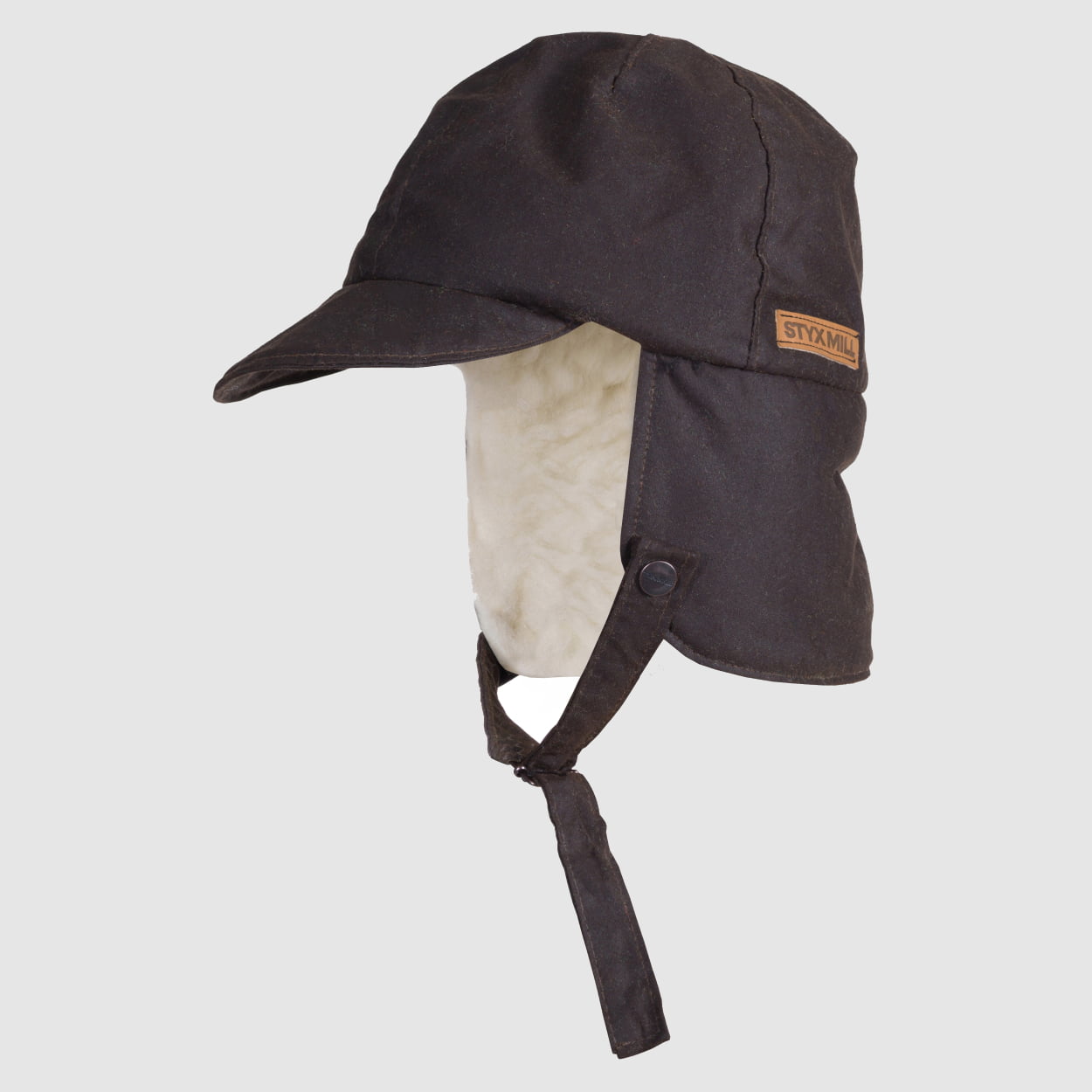 Oilskin Brown Wool Lined Trapper Hat