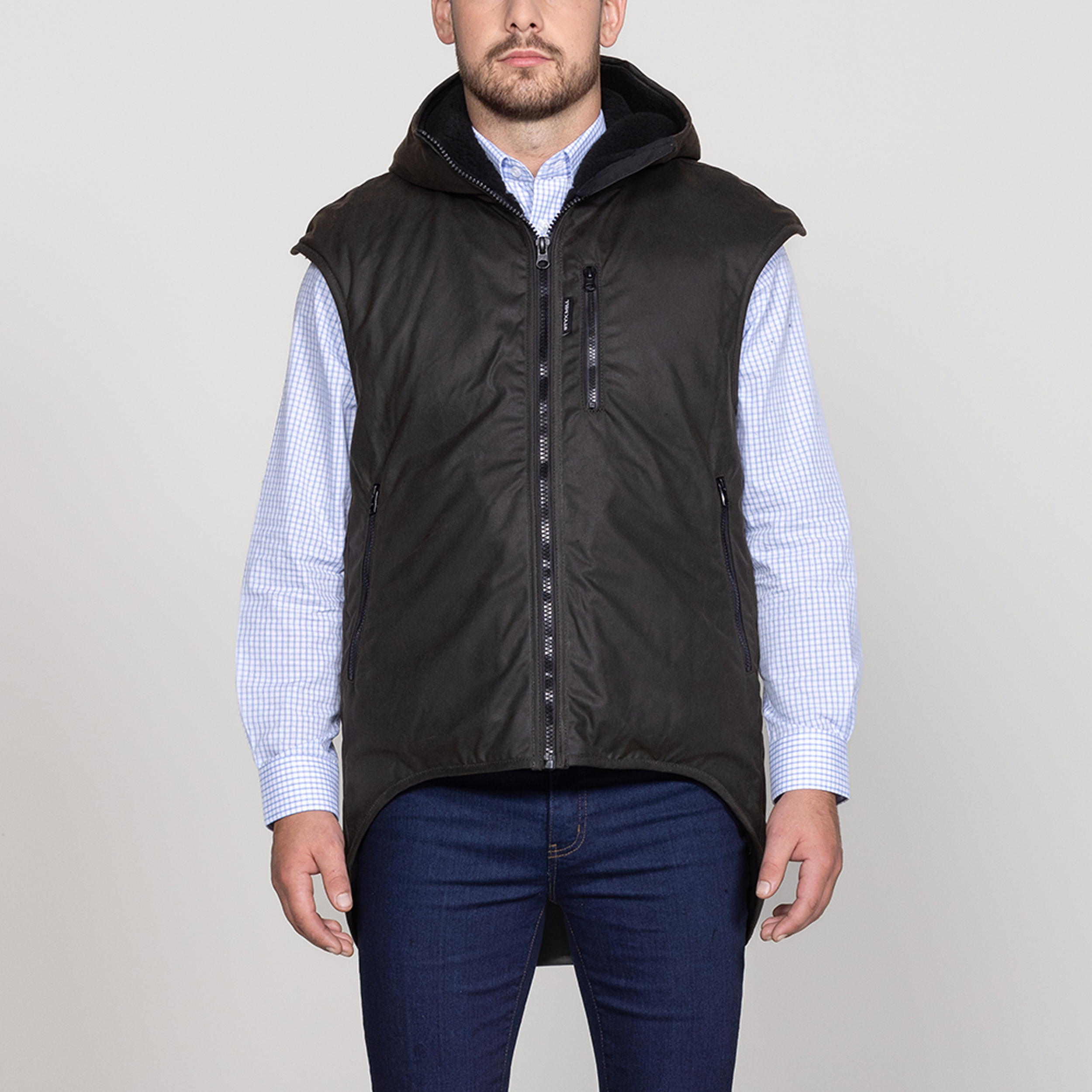 Oilskin Brown Fur Lined Hoodie Vest