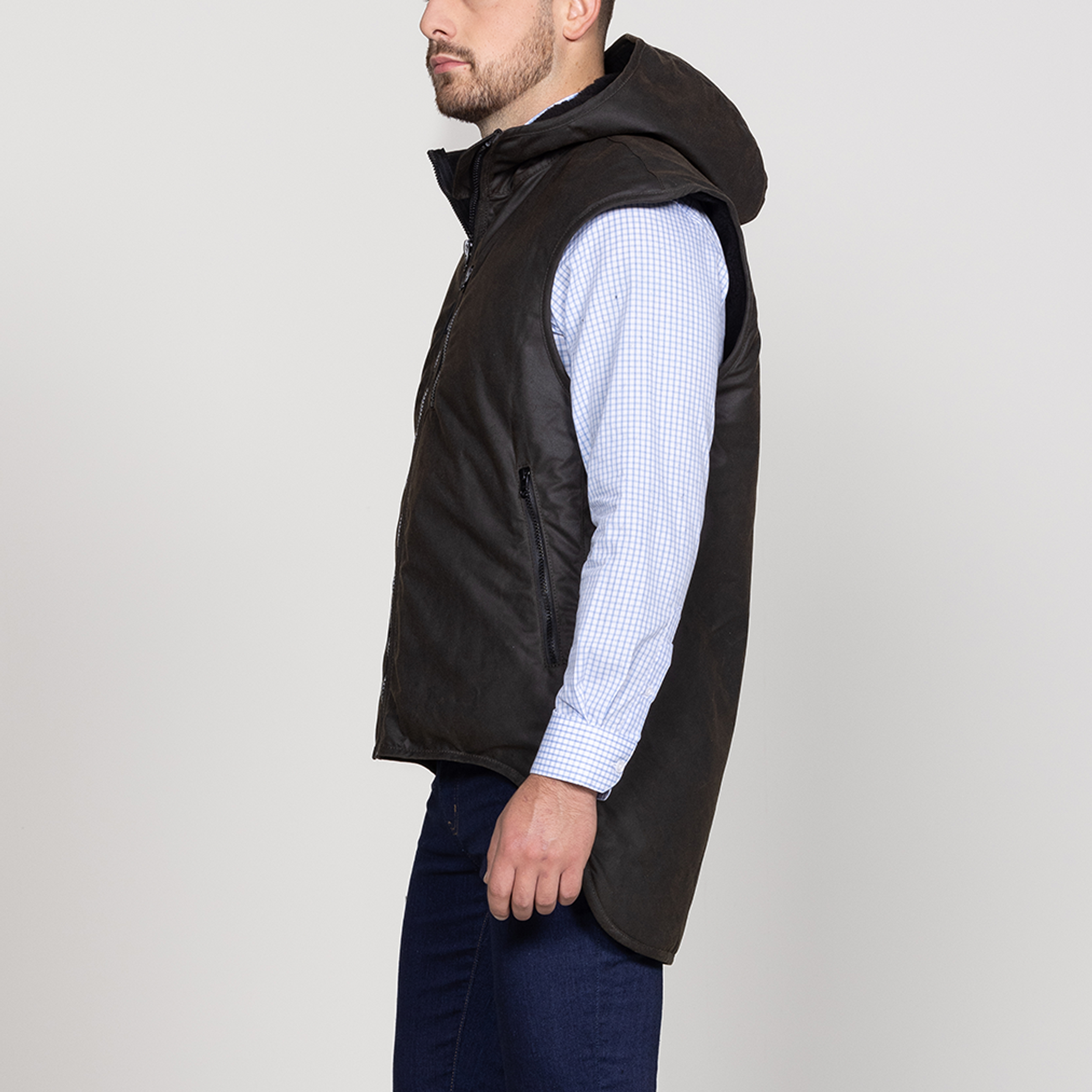 Oilskin Brown Fur Lined Hoodie Vest