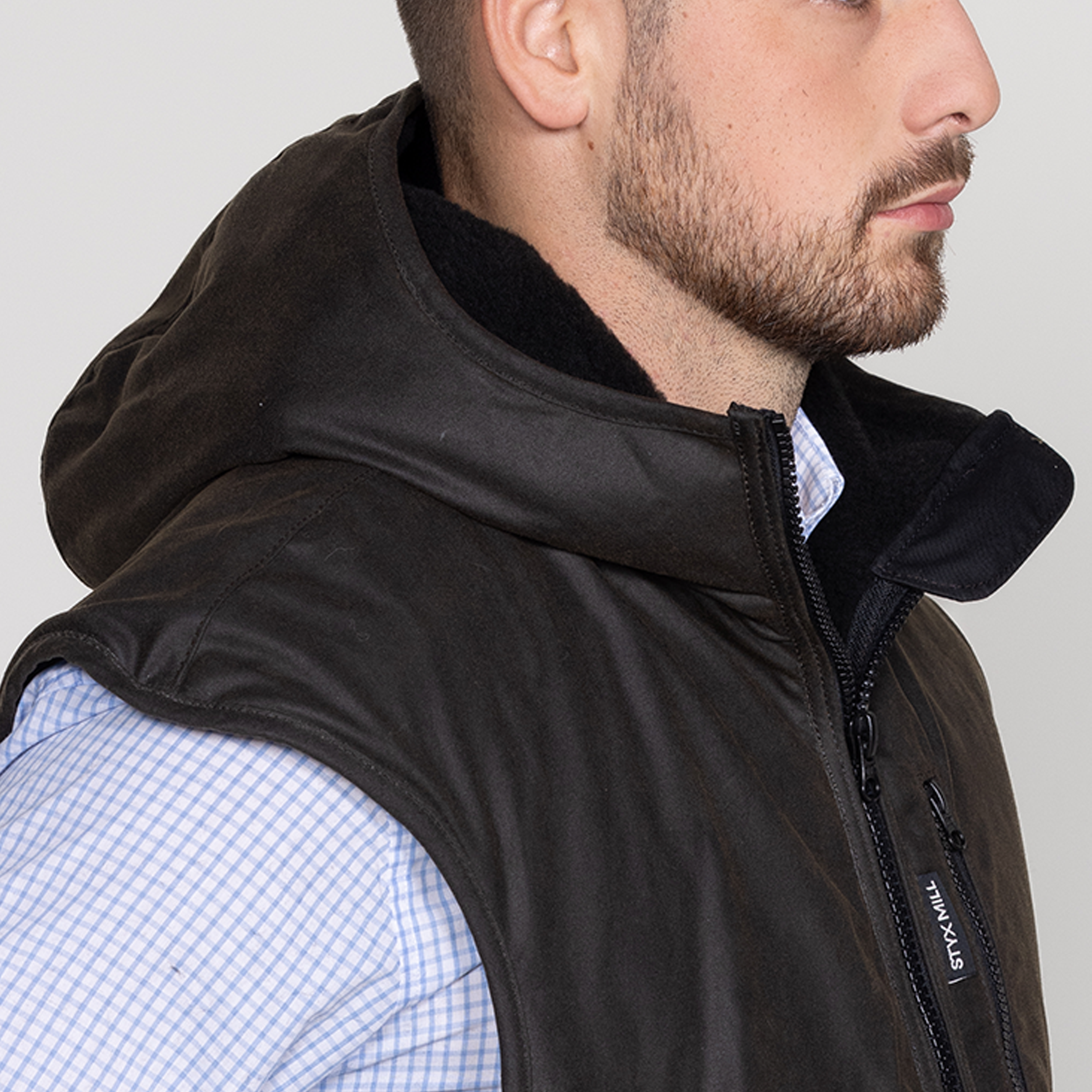 Oilskin Brown Fur Lined Hoodie Vest