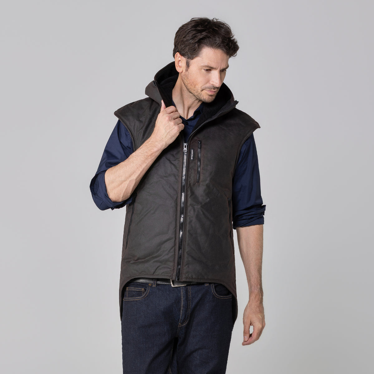 Oilskin Brown Fur Lined Hoodie Vest