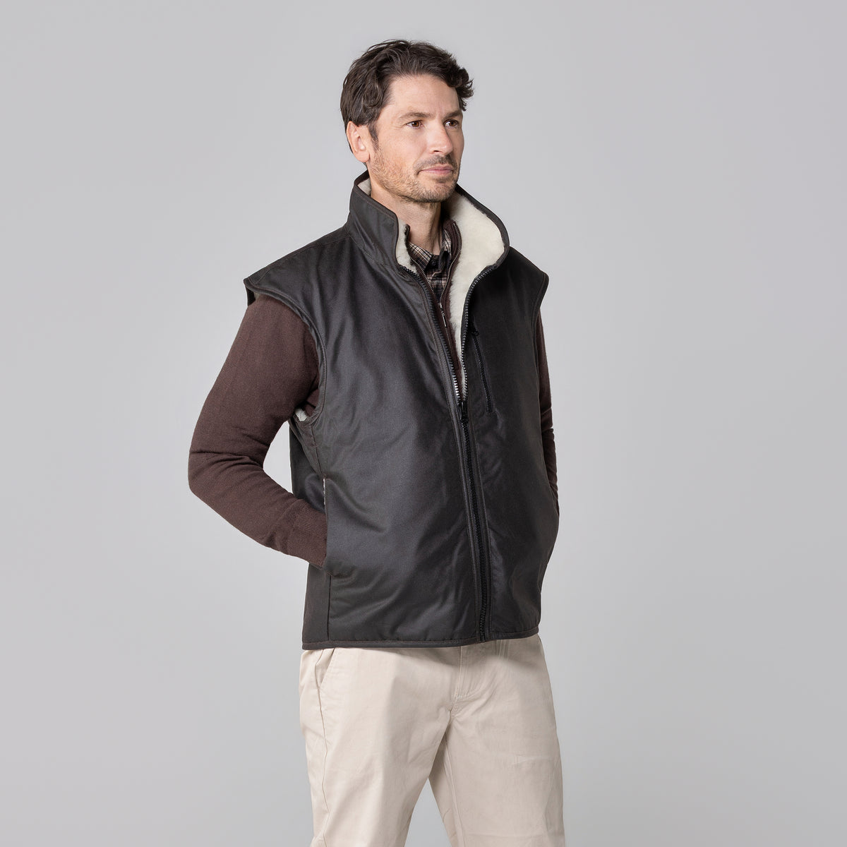 Oilskin Brown Shearling Lined Vest (no tail)