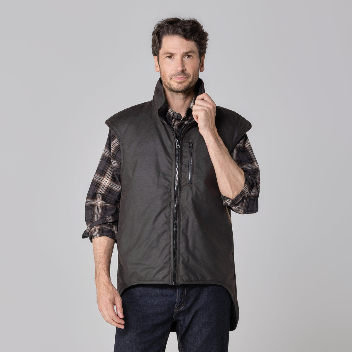 Oilskin Brown Wool Lined Vest