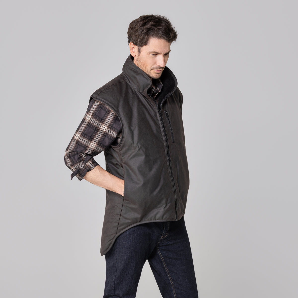 Oilskin Brown Wool Lined Vest